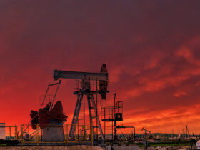 oil and gas rig at sunset