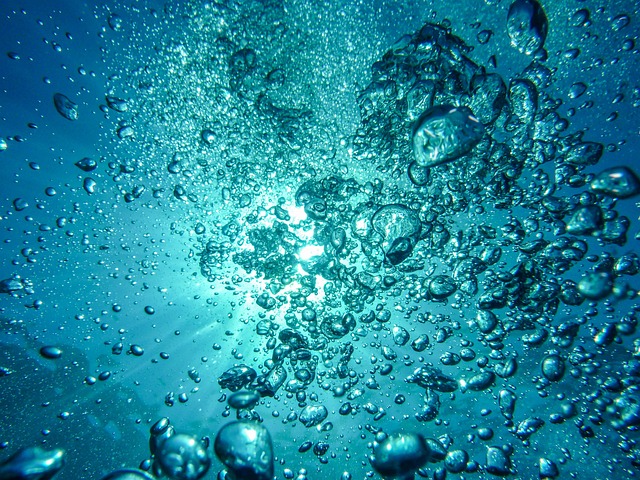 water blue bubbles underwater
