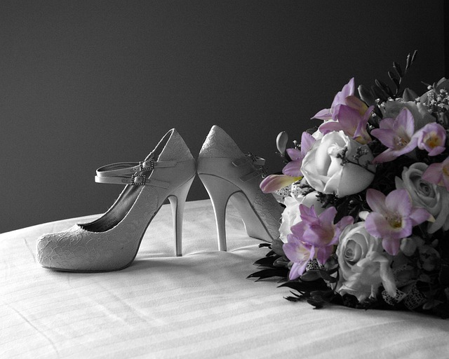 bridal shoes heals flowers wedding lace
