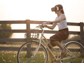 augmented reality girl riding bike vr set