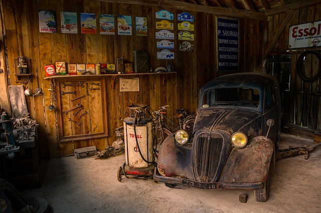 car matainence rusty old car garage