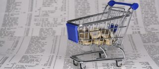 money coins shopping cart recipt debt
