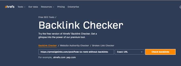 example of Ahrefs backlink checker
