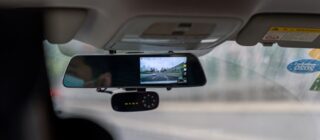 a built-in dash camera with a display in the rearview mirror.