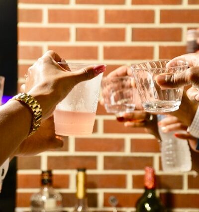 group of friends toasting their glasses.