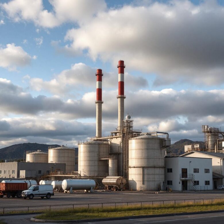 exterior view of chemical manufacturing plant.