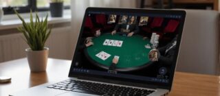 laptop displaying a game of poker.