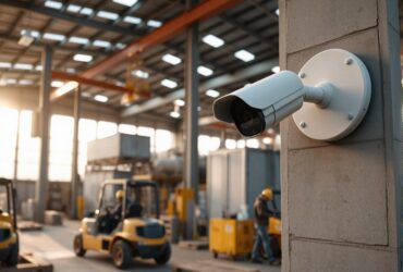 security camera mounted on wall.