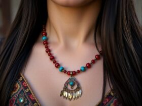 young woman wearing a traditional necklace