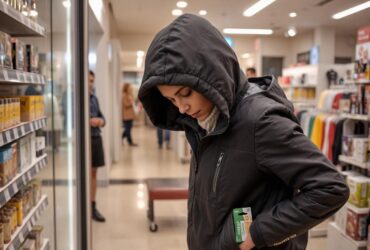 woman shoplifting in a department store.