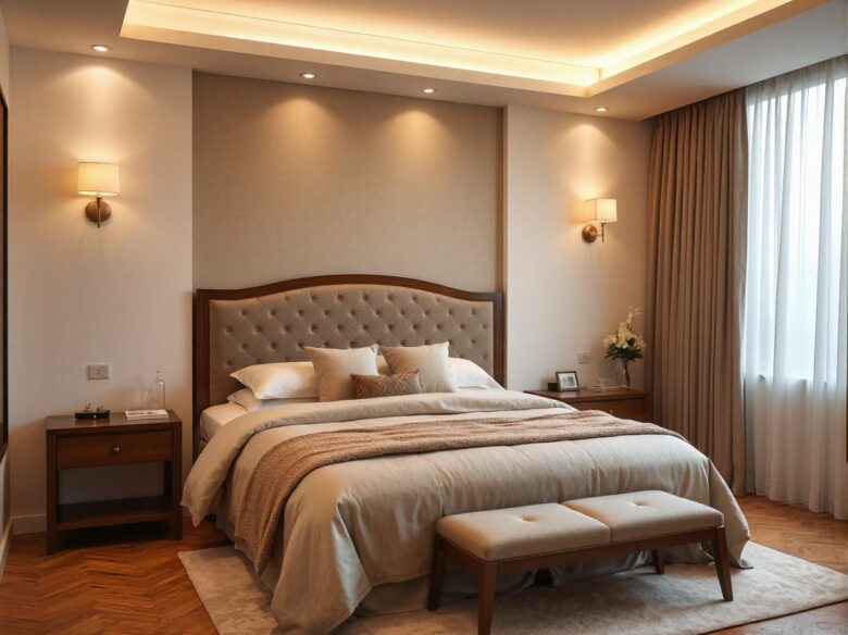 king-sized bed inside a large bedroom.