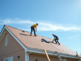 roofing crew working on a house roof.