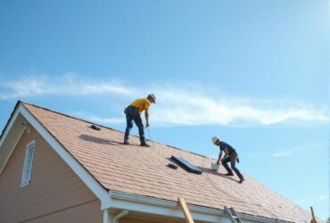 roofing crew working on a house roof.