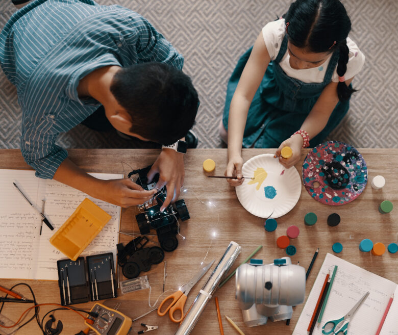 siblings enjoying hobbies