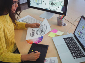 graphic designer designing logo and packaging