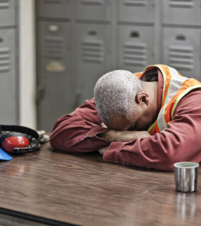 exhausted shift worker