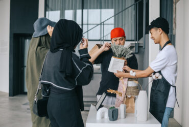 seller interacting with customers