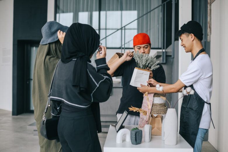 seller interacting with customers